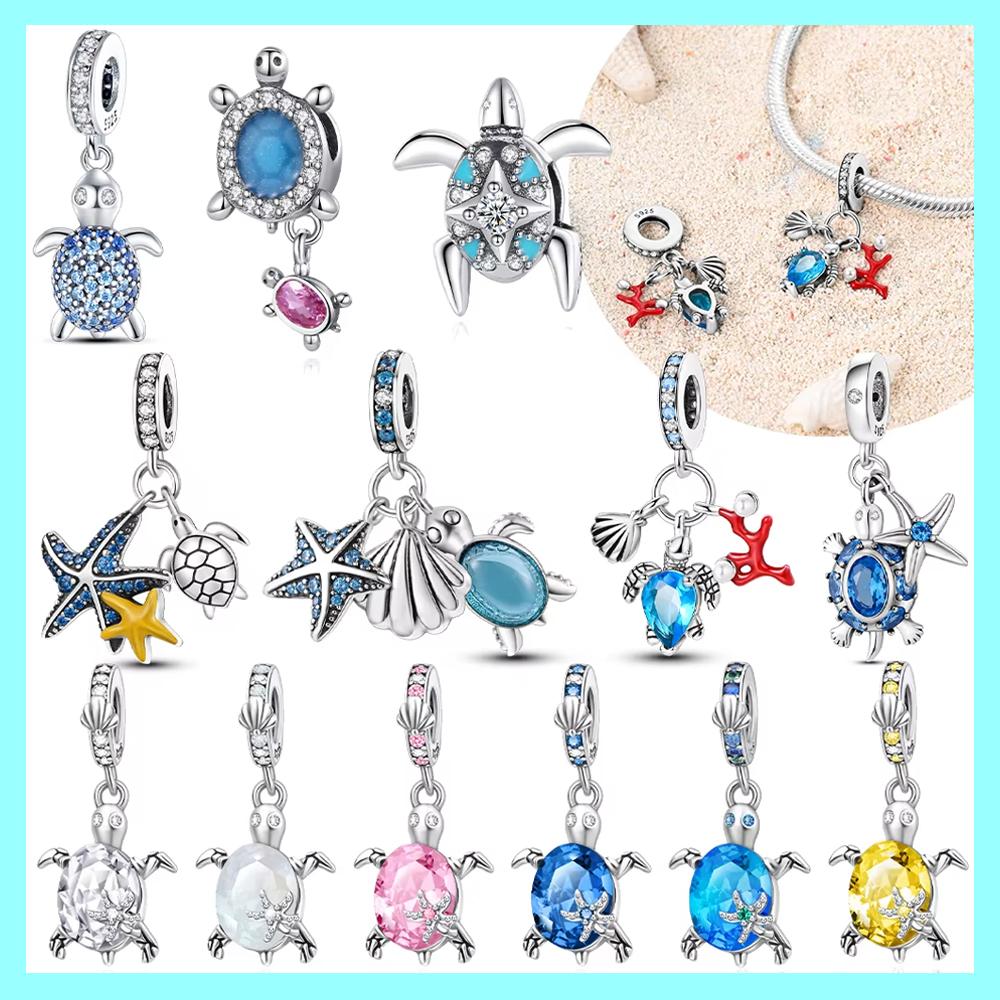 Pink Turtle Sea Star Shell Zircon Original Colored Copper Bead Fit Bracelet Charm Copper Fine Gift Diy Jewelry Accessory