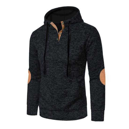 Men Fleece Lined Hoodie Warm Casual Sweatshirt with Button Hood Cozy Thickened Pullover for Autumn Winter Daily Wear Sports School Street