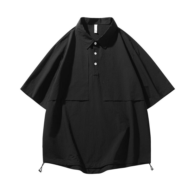 

Retro Workwear Short Sleeved Shirt Men s Loose Collared Casual Shirt Summer Shirt 2XL чёрный