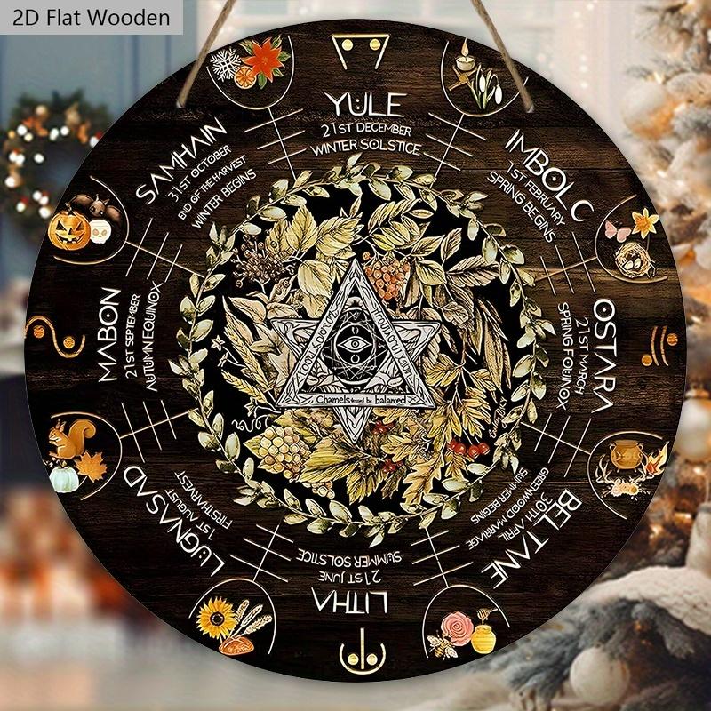 Wheel Year Wooden Sign, Sabbats Pagan Witch Sign, Wiccan Holidays, Wicca Calendar, Yule Altar, Celestial Sign, Halloween, Christmas Decoration