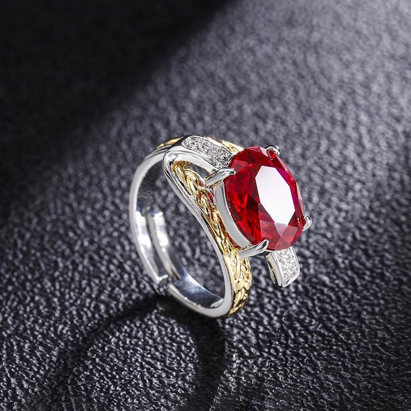 

Ювелирное изделие Имитация Изумруда Красный Стеклянный Цвет Разделение Гальваническое Кольцо с Бриллиантами Женское Кольцо 10 * 1 Adjustable Opening