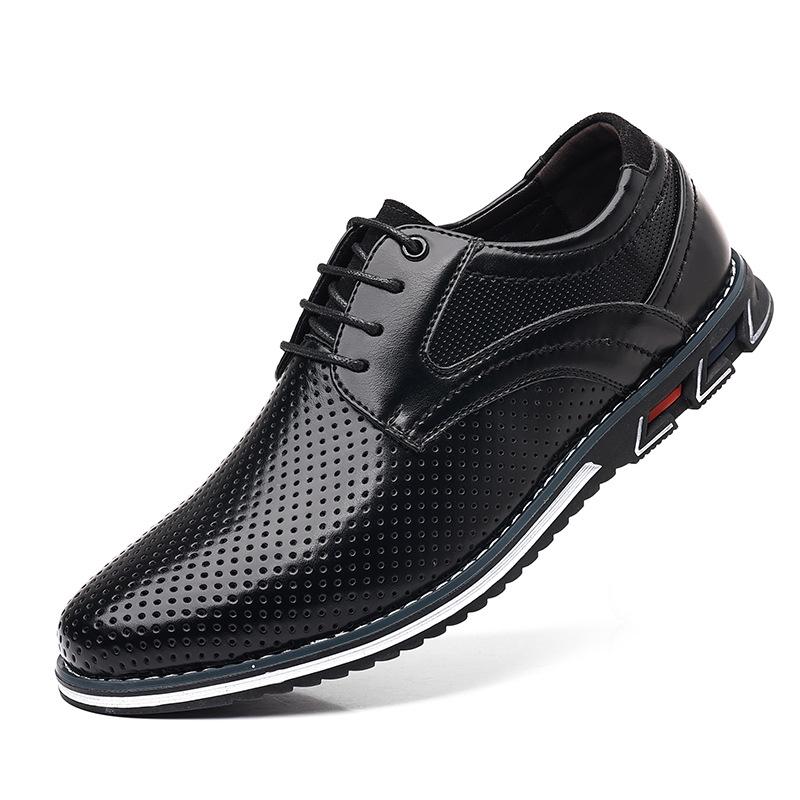 2025 Men's Plus Size Lightweight Leather Lace-up Casual Shoes - Fashionable All-Season Style
