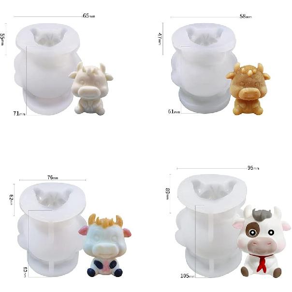 3D Cow Candle & Soap Mold, Silicone, White, Flexible, Non-Stick, Temperature -40 to +446 Degrees, Microwave, Oven, Dishwasher Safe, Craft Art, Candle