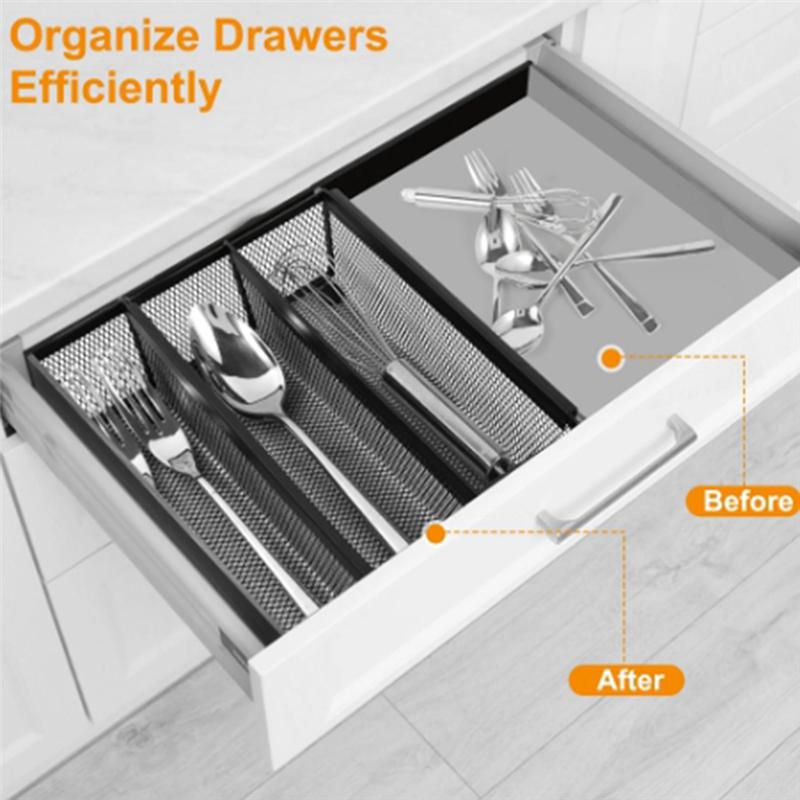 ABWR-6Pcs Drawer Organizer,Silverware Organizer For Kitchen, Utensil Cutlery Tray Mesh Metal Organizer