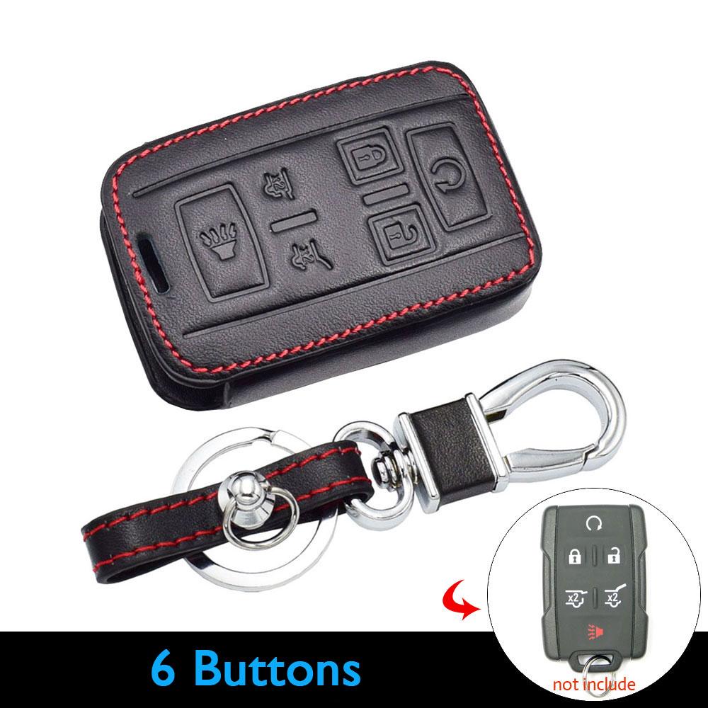 Leather Car Key Cover Bag For Chevrolet Silverado Suburban Colorado Tahoe Gmc Canyon Sierra Yukon    Remote Fob Case