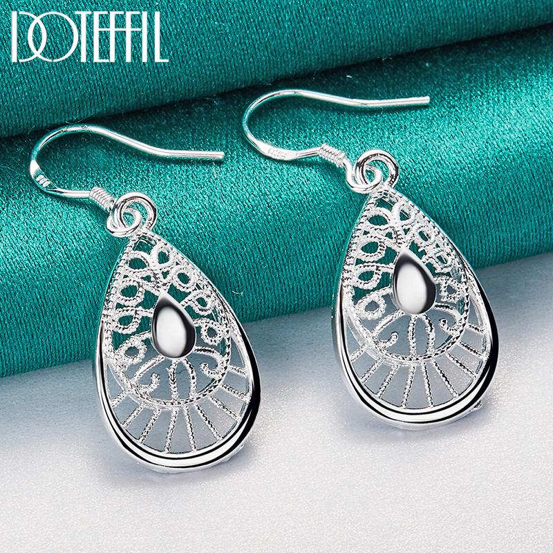925 Sterling Silver Droplet Shaped Pendant Earrings Fashionable Jewelry