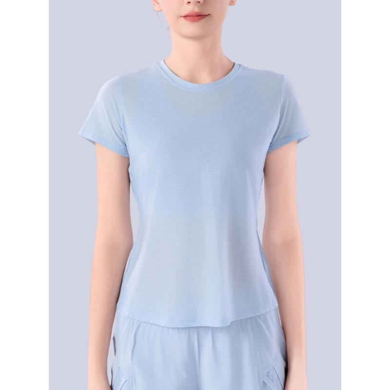 Women's Summer Yoga Clothes: Lightweight, Elastic, Quick-Dry, Breathable Mesh Short Sleeve for Running & Fitness