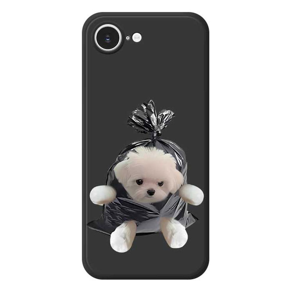 For iPhone 16e Case Garbage Bag Dog Pattern Printing Straight Edge TPU Phone Back Cover