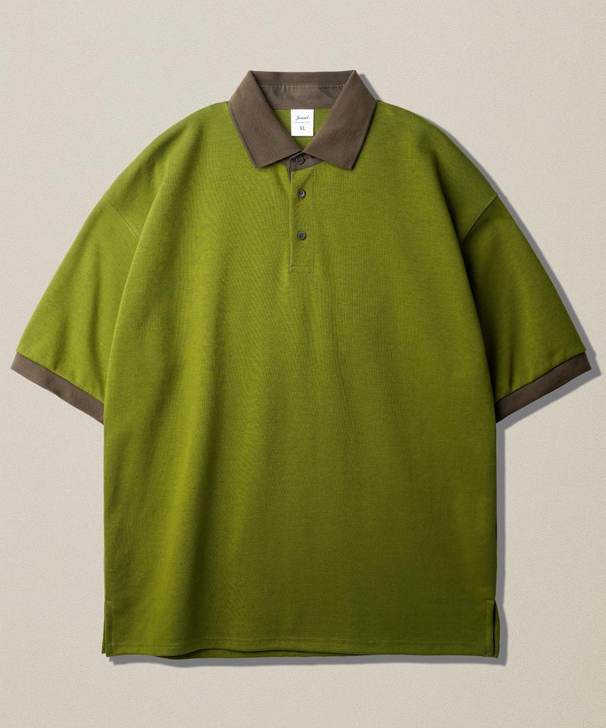 JEMUT Chess Ringer Collared Short Sleeve T-Shirt Olive Kjst2616