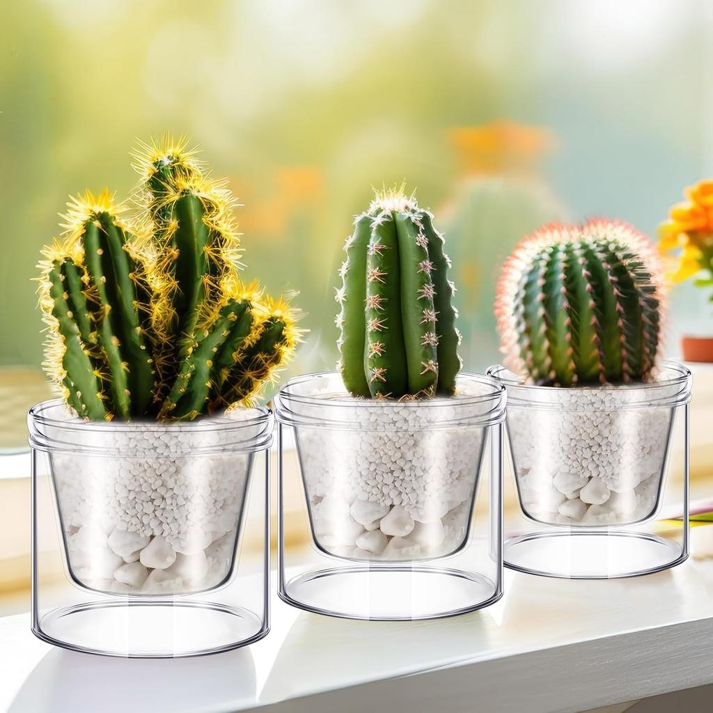 Self Watering Planter 4 Inch Clear Glass Indoor Pot with Reservoir   Drainage Holes 2 Pack