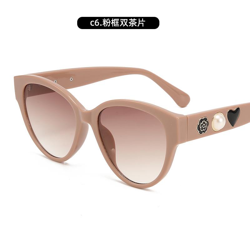 Year Retro High-End Cat Eye Sunglasses Xiaoxiangfeng Camellia Pearl Sunglasses Trendy Glasses