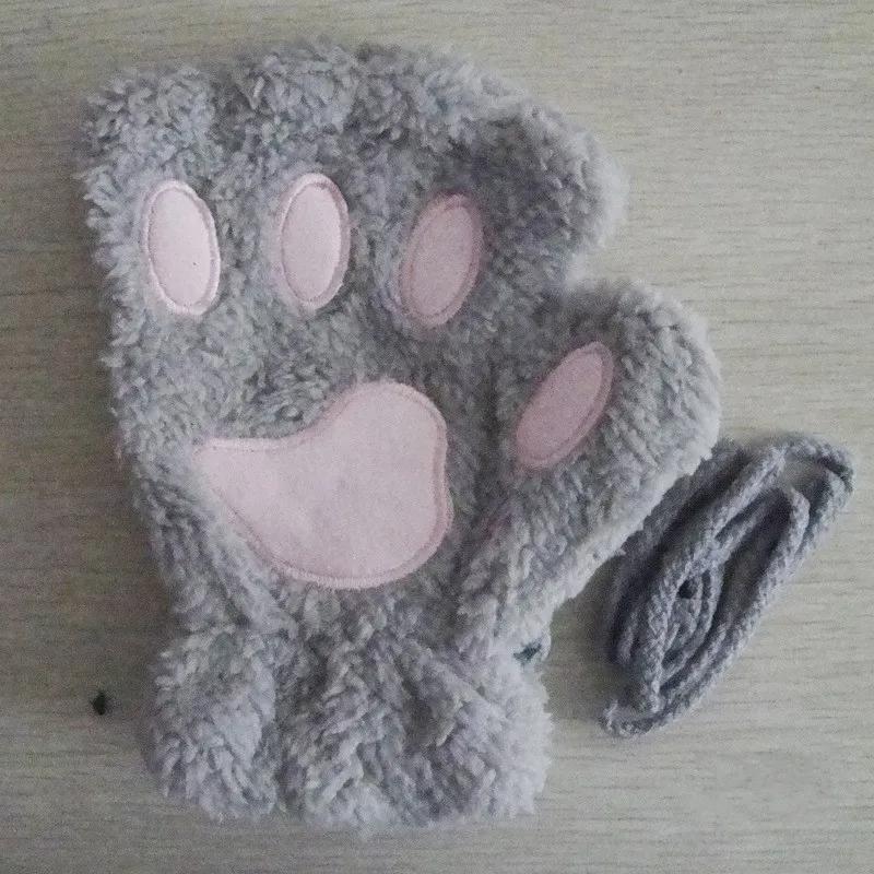 

New Winter Gloves Women Bear Plush Cat Paw Claw Gloves Cute Kitten Fingerless Mittens Christmas Halloween For Girls Gift Gloves