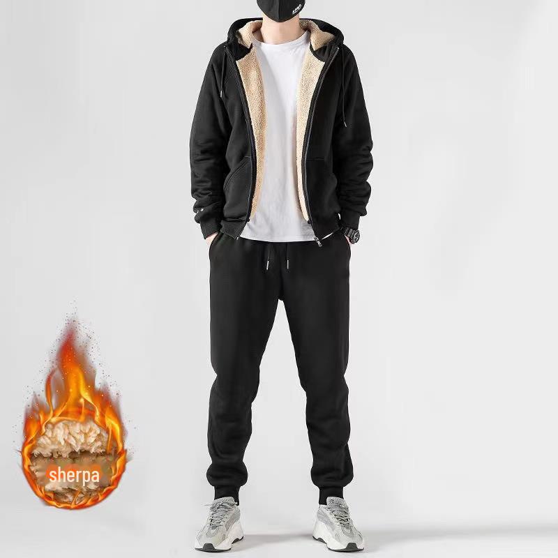 Men's Plus Velvet Zipper Cardigan: Solid Color Hooded Jacket for Autumn/Winter
