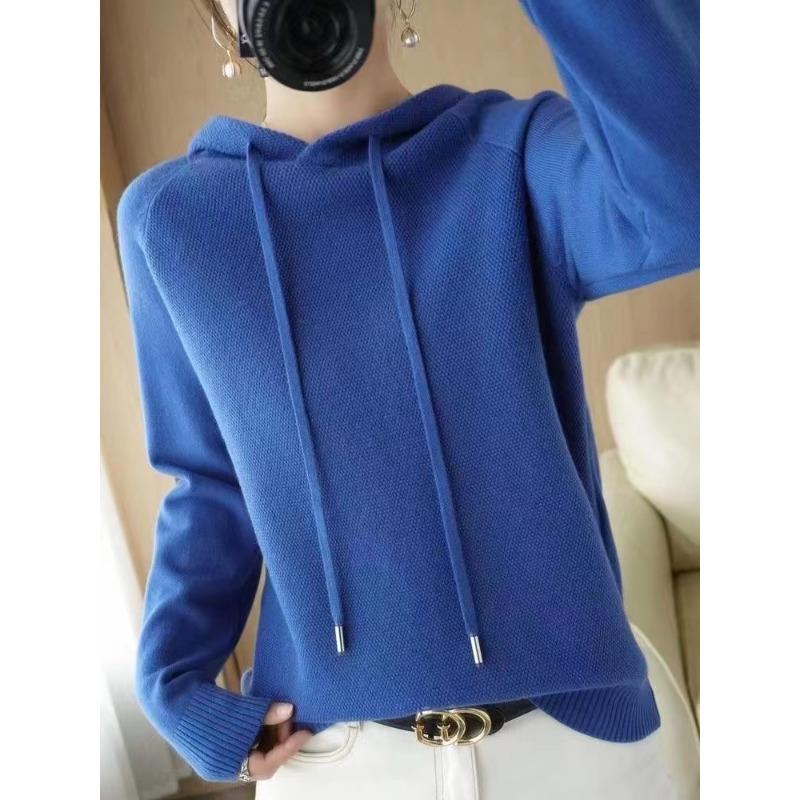 Spring new fashion versatile casual versatile hooded knitted sweater women's loose and thin sweater pullover sweater