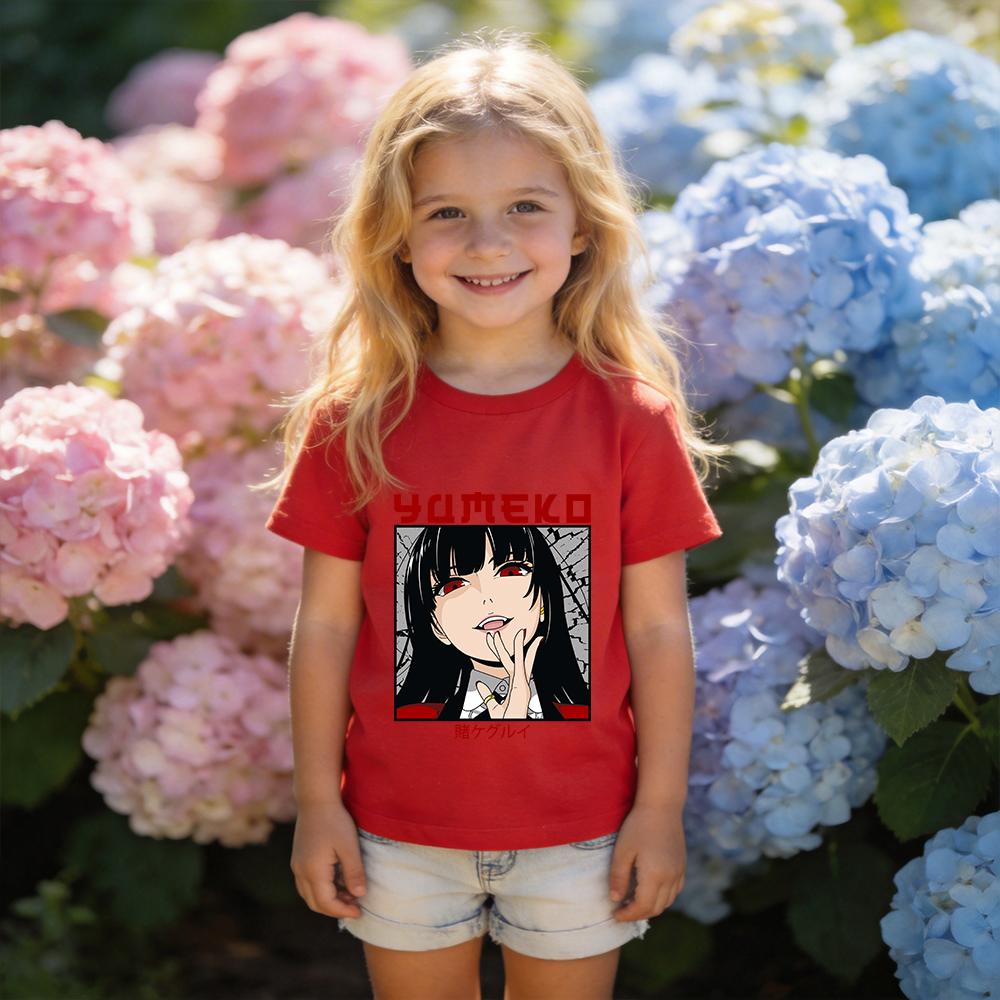Kakegurui Yumeko Jabami Anime Print Boys Girls Cotton T Shirt Casual Short Sleeve Tee Top Kids Summer Daily Wear