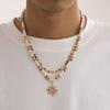 Fashionable Men Coconut Shell Beaded Necklace Hip Hop Sun Pendant Choker Chain Jewelry
