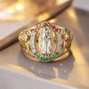 Huitan Luxury Gold Color Rings with Colorful CZ Delicate Virgin Mary Design Finger Rings for Women Exquisite Jewelry for Party