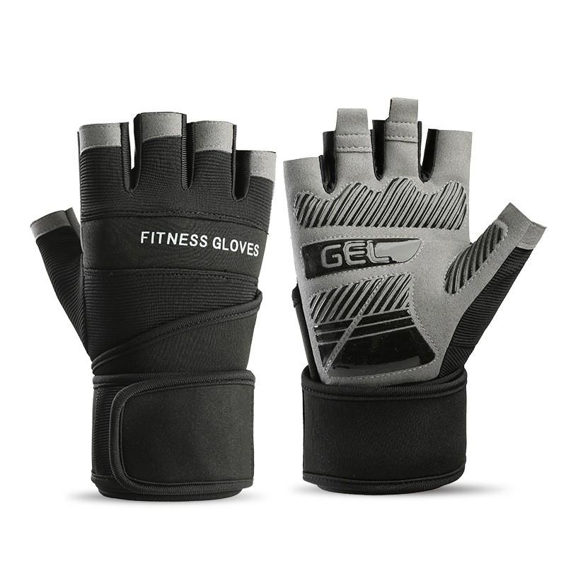 Mens Half-Finger Gym Gloves With Wrist Support Breathable Anti-Slip Weightlifting Workout Training