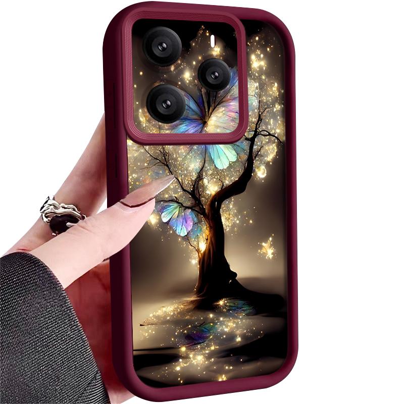 Shining Fantasy Tree Butterfly Pattern Case For Xiaomi Redmi Note 14 13 Pro 5G 4G 12 11 Funda Xiaomi 14T 13T 11T Pro Shockproof Bumper Silicone Cover
