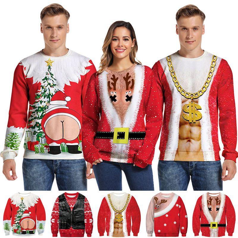 Cozy And Festive 3d Ugly Christmas Print Crew Neck Pullover Sweatshirt For Women And Men