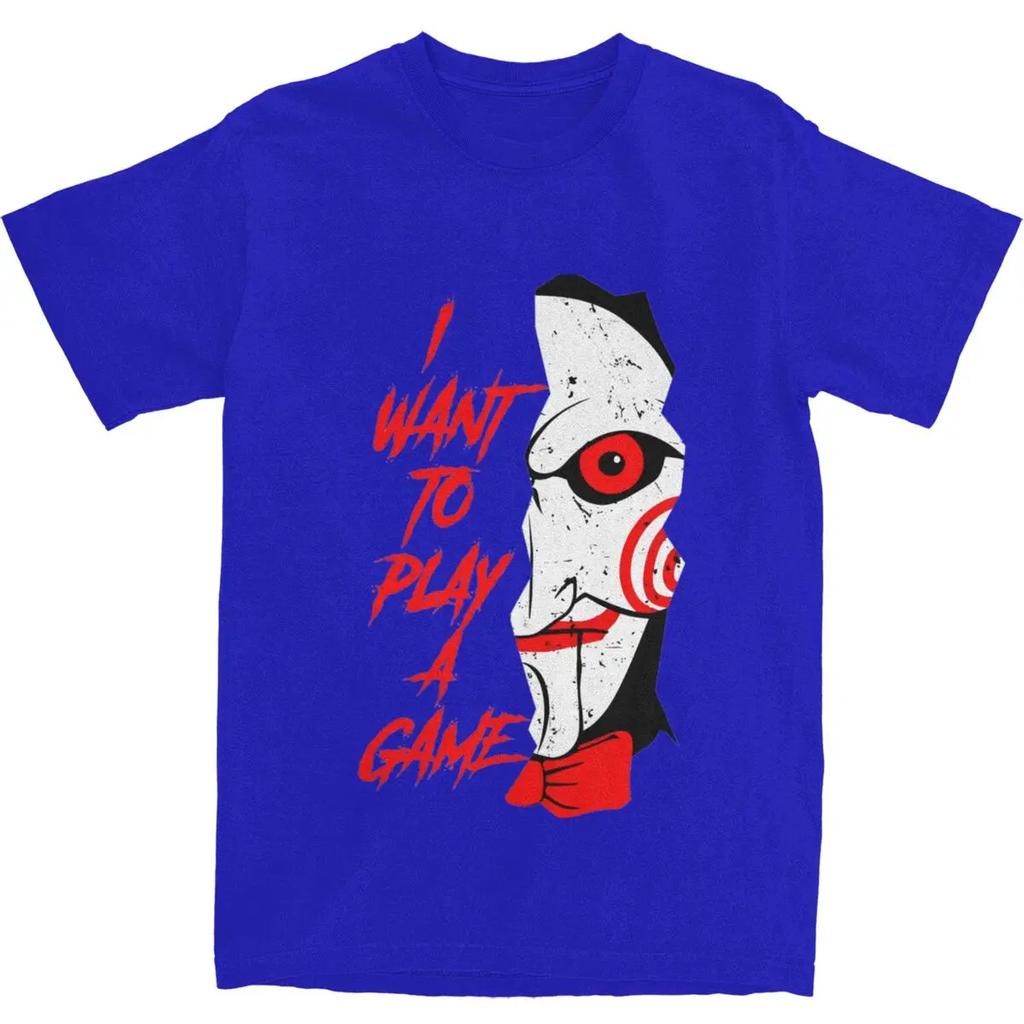 Maglietta Coppia SAW VOGLIO GIOCARE A UN GIOCO Magliette Horror Harajuku Magliette da Spiaggia Streetwear Personalizzate Fai da Te Abbigliamento in Cotone Regalo