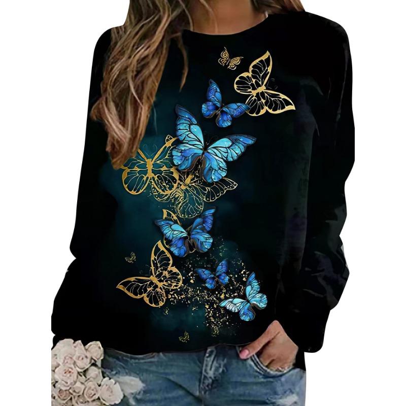 Fashion Butterfly Flowers Women Round-neck Sweatshirt 3D Print Streetwear Autumn Y2k Sweatshirts Pullovers Woman Clothing Tops