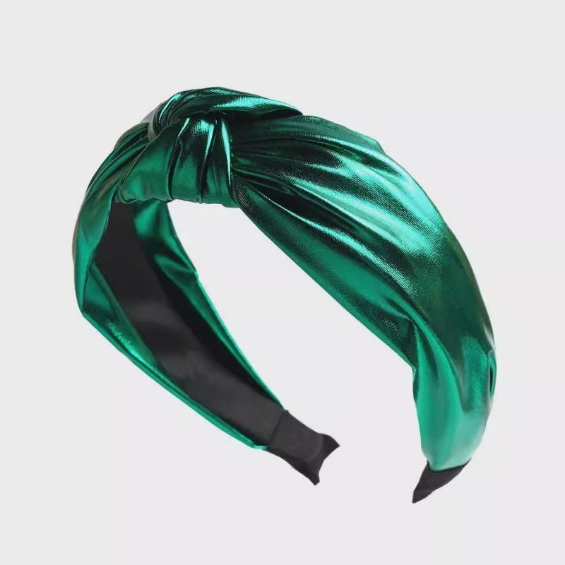 

Зав язана пов язка для волосся з ПУ шкіри, широка, кліпса для волосся з обличчя, модна та елегантна пов язка, аксесуар для волосся зелений