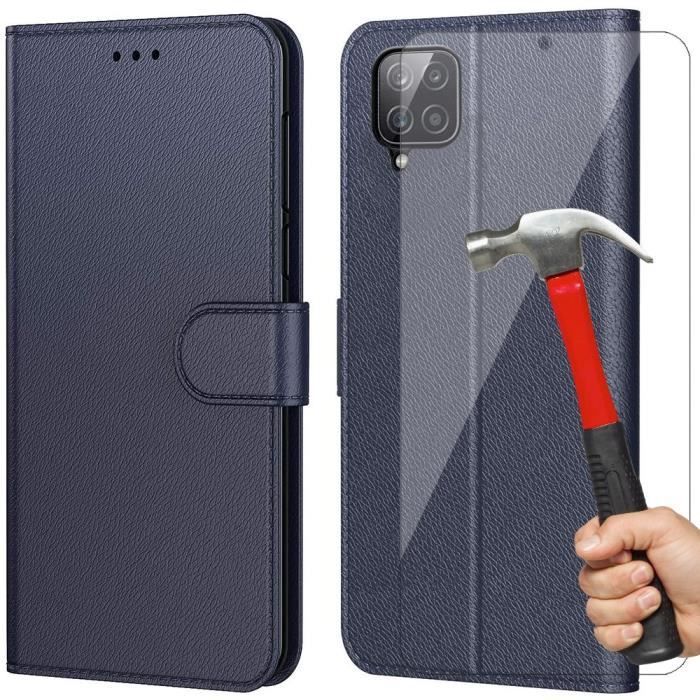 Coque et Verres Trempés - BOOLING - pour Samsung Galaxy A22 4G - Bleu Marine - Anti Rayure - Anti-Choc - Souple