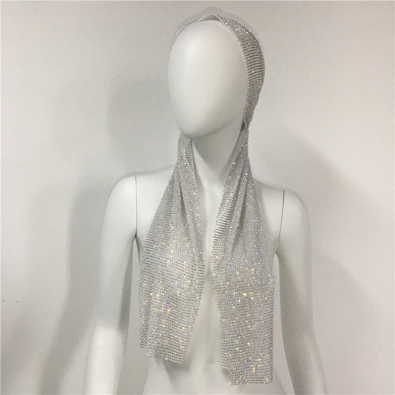 Womens Elastic Rhinestone Pirate Hat Long Tail Headscarf Music Performance Unisex Headwear