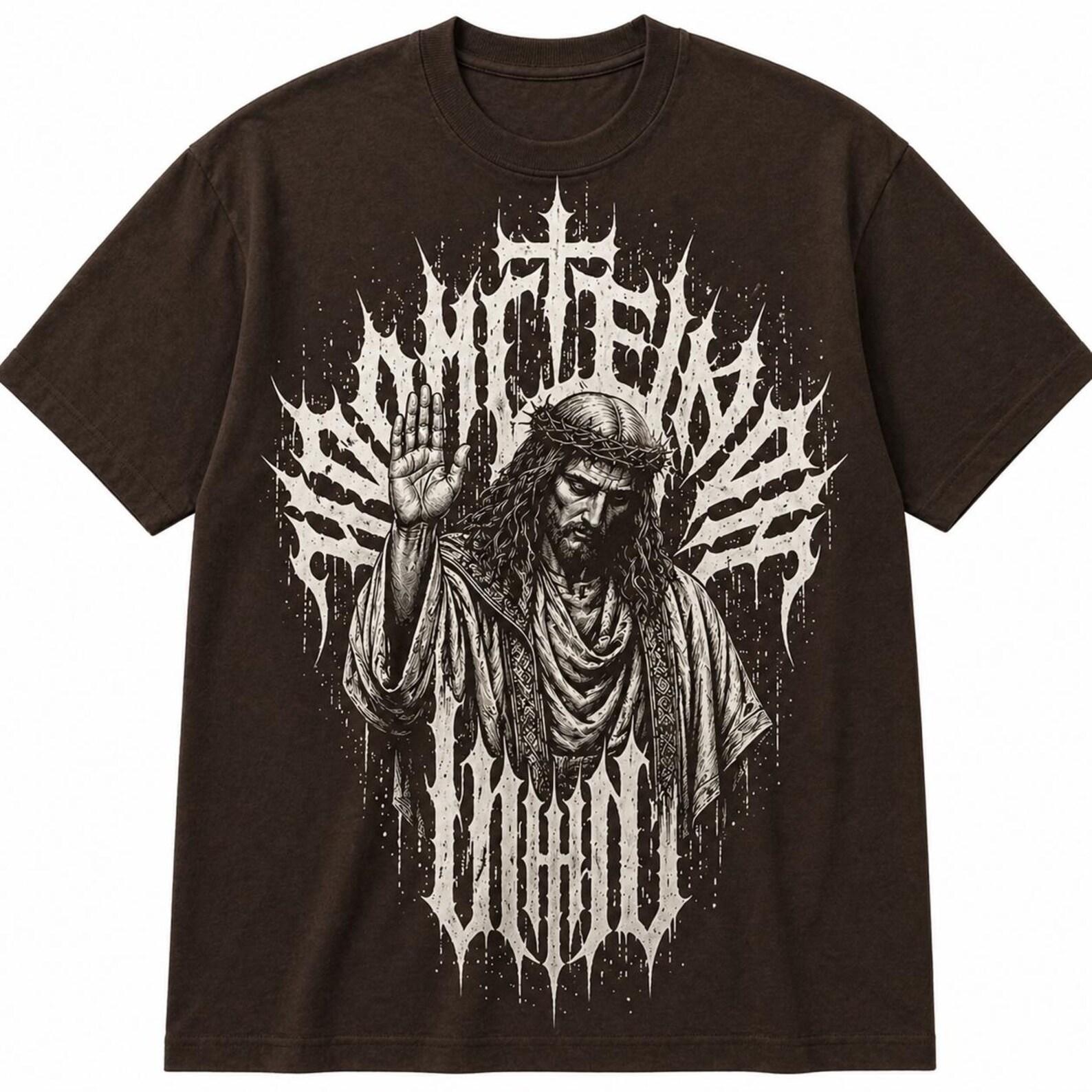 Christian Gothic Jesus T-Shirt, Edgy Streetwear Faith Apparel 4XL