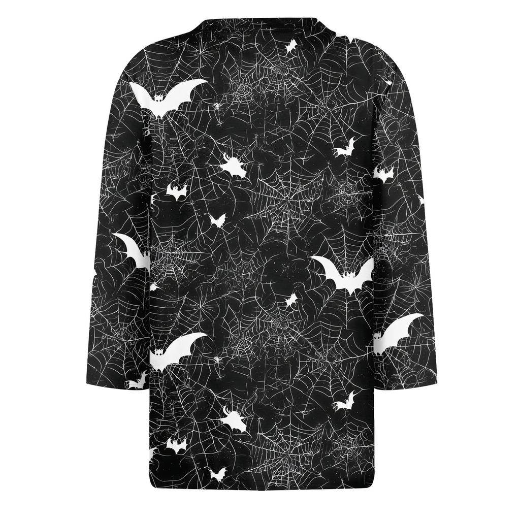 Womens Casual Loose Fit Halloween Print T Shirt Round Neck Three Quarter Sleeve Blouse Comfortable Everyday Wear