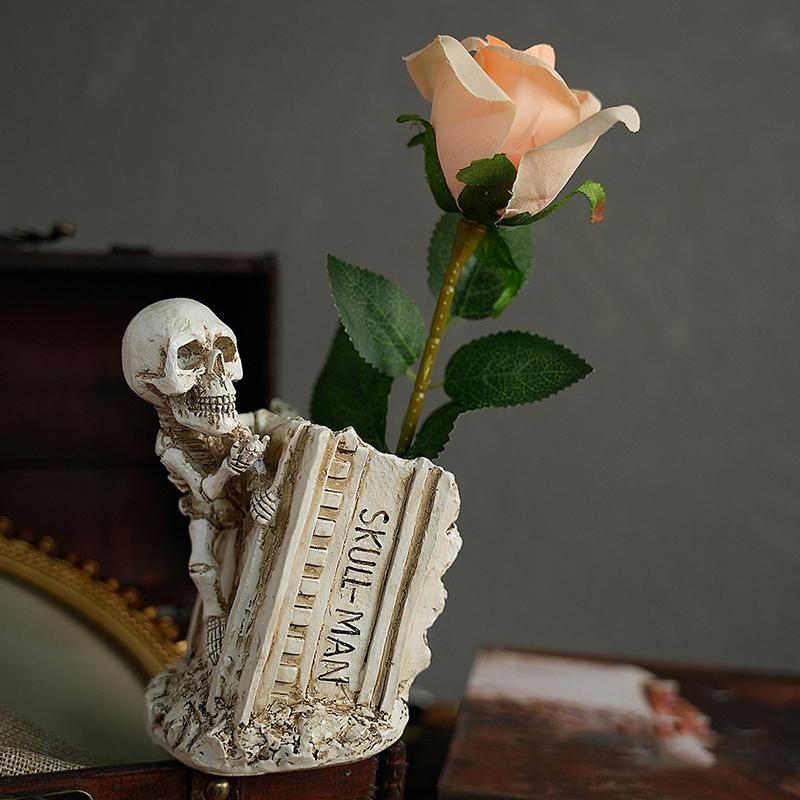 Halloween Skull Pen Pencil Holder Skeleton Key Holder Makeup Brush Holder Home Office Desk Supplies Organizer Accessory Gifts