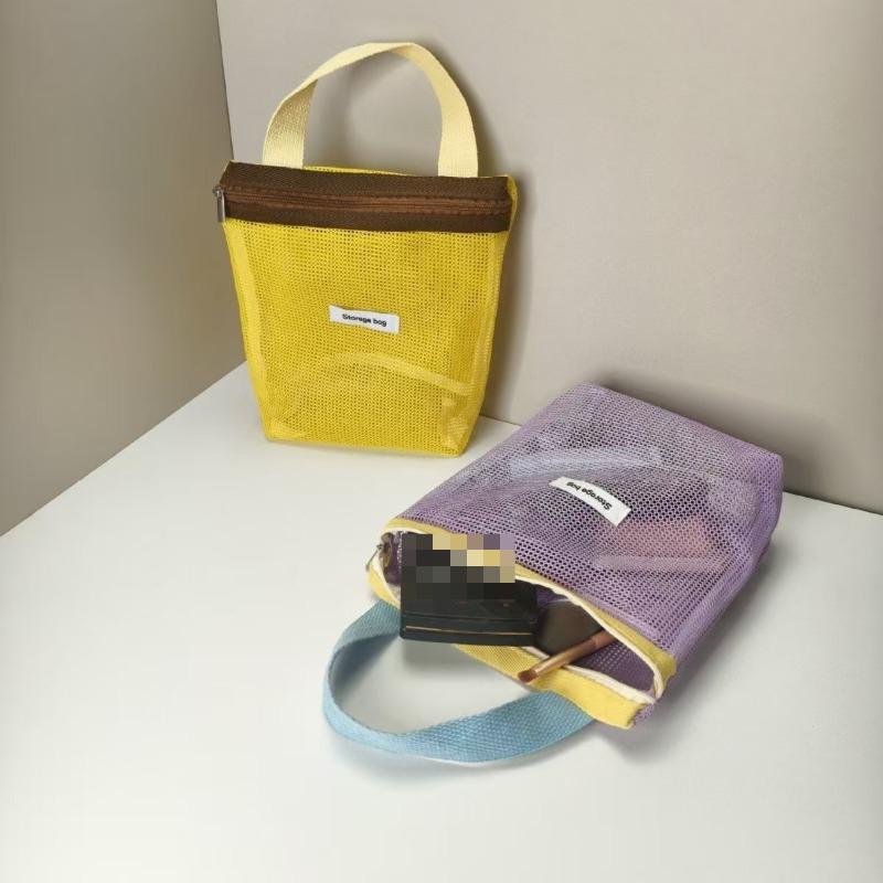 The New Simple Macaron Color Mesh Storage Bag  Large-capacity Drain Wash Bag  Travel Swimming Bag  Beach Bag