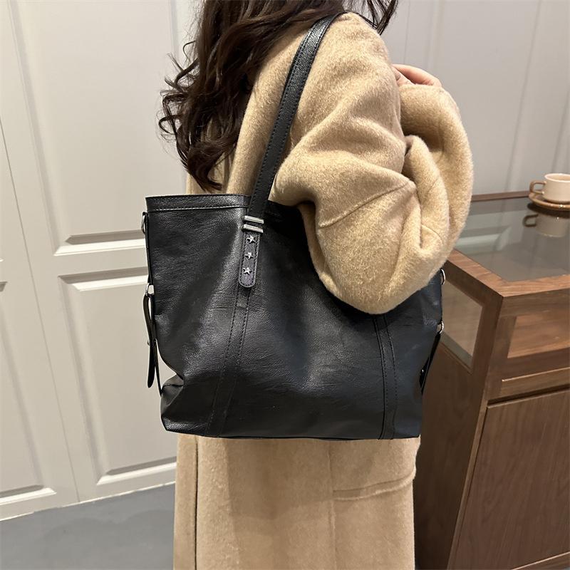 Large Sized Tote Bags For Women Soft PU Leather Pure Color Large Capacity Shopper Shoulder Crossbody Bag Quality Handbags