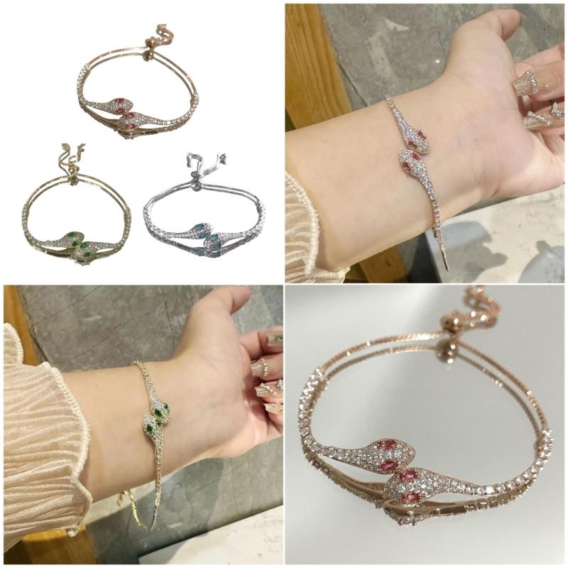 Elegant Crystals Snake Bracelet With Zircon Detailing for Women’s Fashionable Daily And Party Jewelry Accessory
