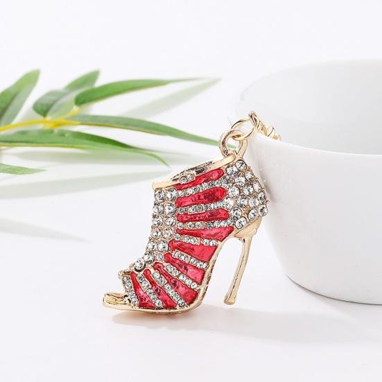 High Heels Keychain with Buckle Decorative Alloy Keyring Colorful Rhinestones Car Key Holder Backpack Accessories