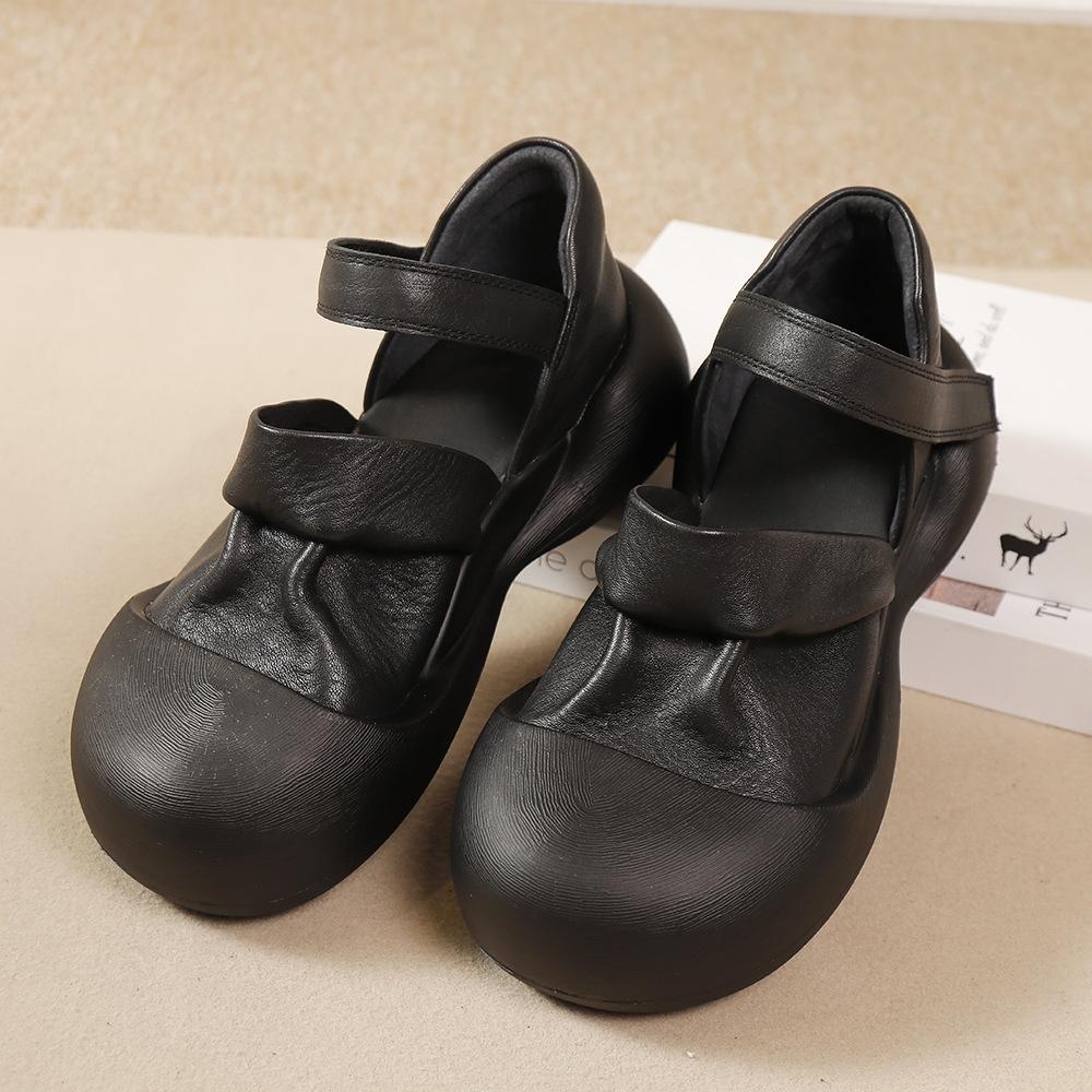 Fashion GKTINOO 2025 Spring New High Quality Cowhide Versatile Retro Genuine Leather Round Toe Thick Soled Women's Shoes