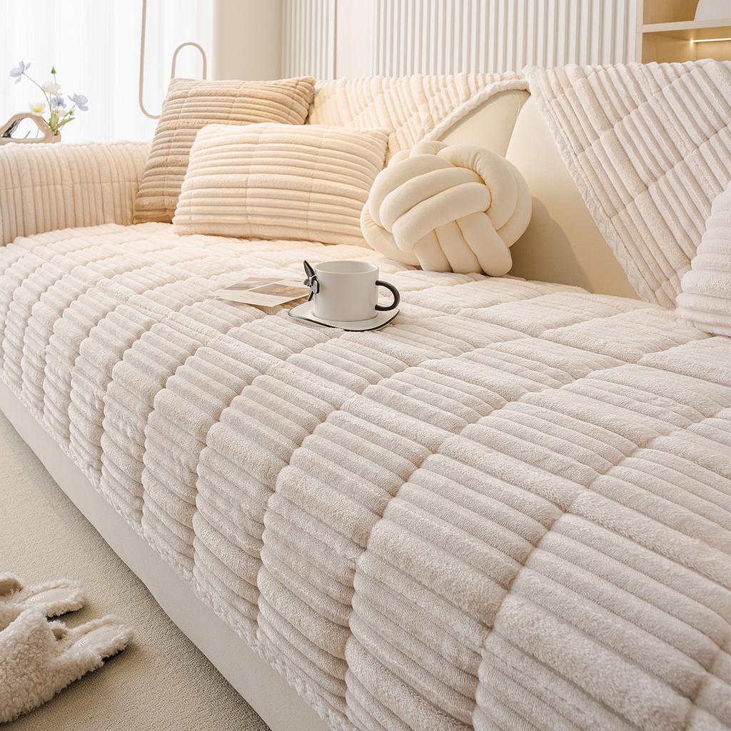 Cream Wind Milk Fleece Sofa Cushion Autumn And Winter Plush Seat Cushion Simple Advanced Sense Non-Slip Cover  New Cover