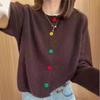 Simple New Design Color Button Round Neck Knitted Top Women's Loose Casual Jacket Top Women