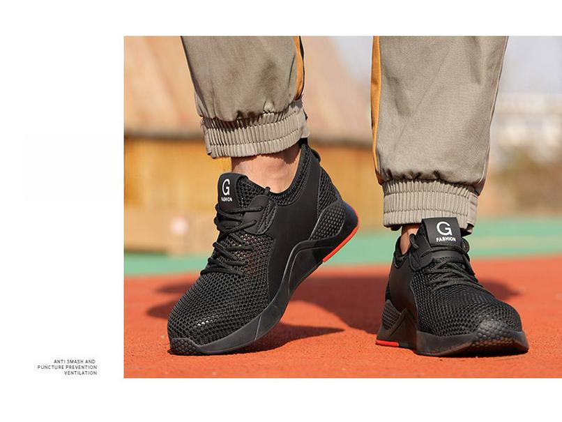 Men's All-Season Steel Toe Safety Shoes, Anti-Smash/Stab, Breathable Big G Weave, Rubber Sole