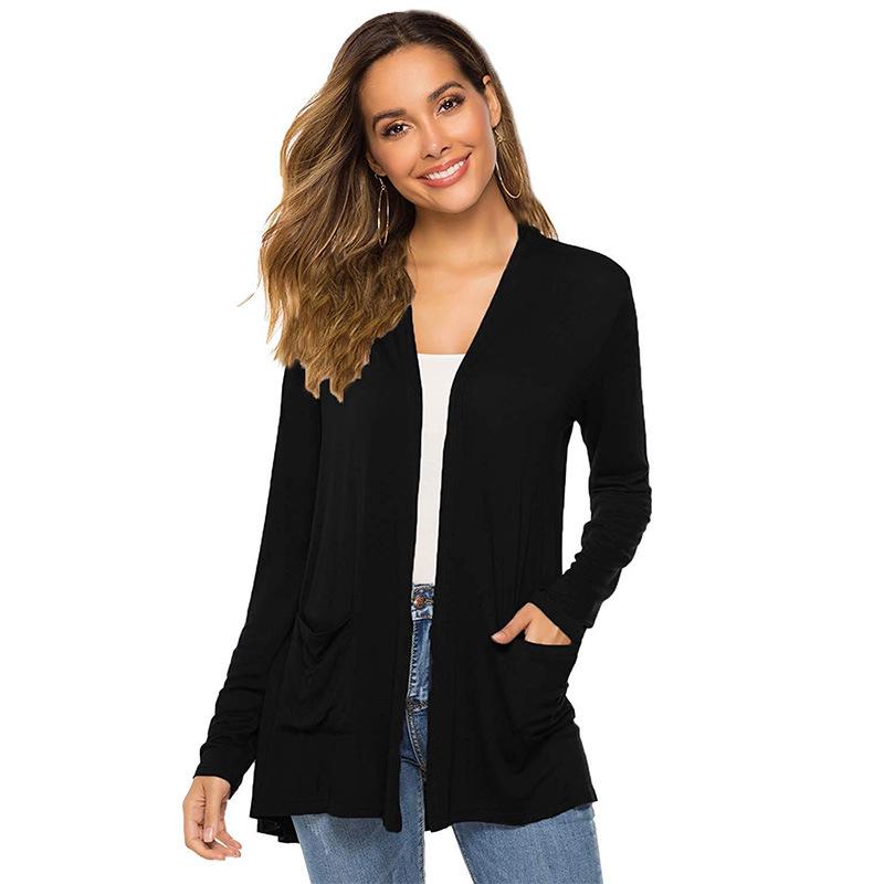European & American Women's Slimming Mid-Length Long-Sleeved Cardigan