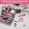 13/24Pcs Household Repair Tool Kit Multi-Purpose Pink Home Hand Tool Set Hammer and Allen Key with Electrical Tape Screwdriver