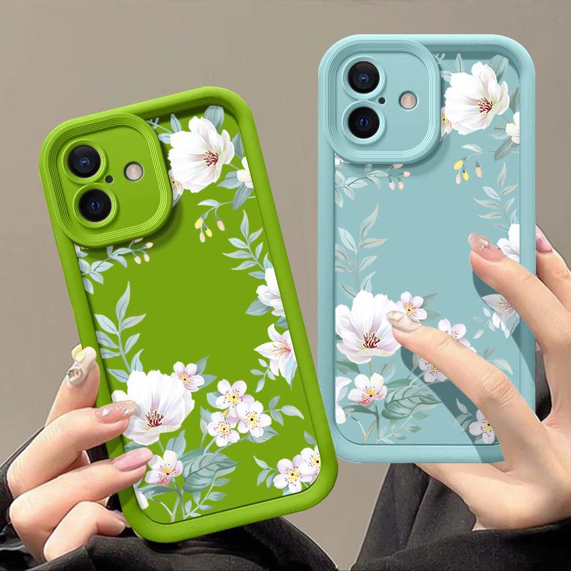 Husă moale TPU cu imprimare florală simplă, rezistentă la șocuri, pentru iPhone 16 Pro Max 15 14 Pro 13 12 11 XR XS 8 7 Husă mată de protecție a lentilelor