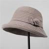 Warm Wool Blend Bucket Hat Senior Women Winter Fashion Cap Plaid