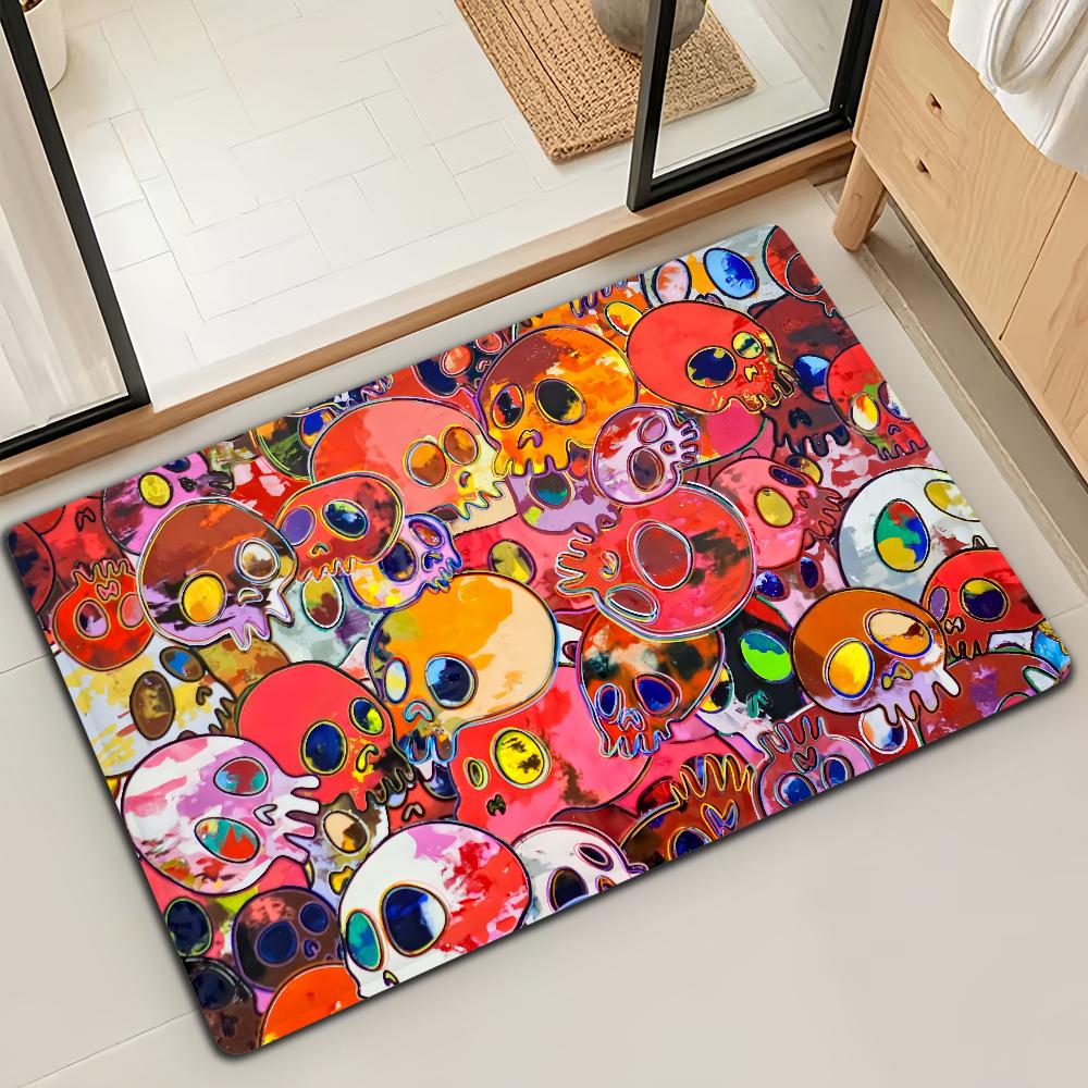 Fashion M-Murakamis Art T-Takashi Door Mat Bath Microfiber Decorative Versatile Flannel Floor Quick Dry Absorbent Non-slip Sole