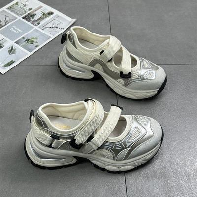 Thick-soled Hollowed-out and Breathable Dad Sandals Women's New Summer 2025 Outer Wear Velcro Color Matching Casual Sports Shoes