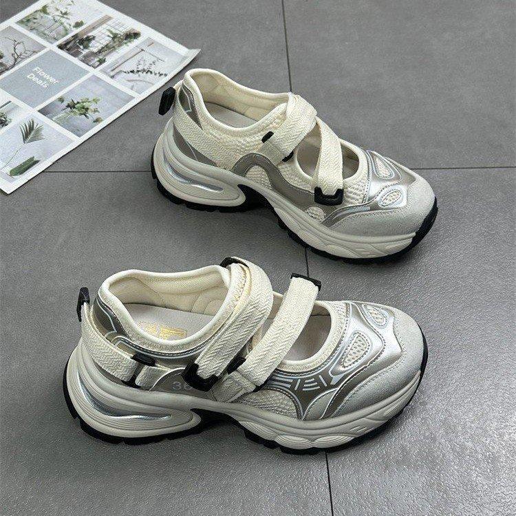 Thick-soled hollowed-out and breathable dad sandals women's new summer 2025 outer wear Velcro color matching casual sports shoes