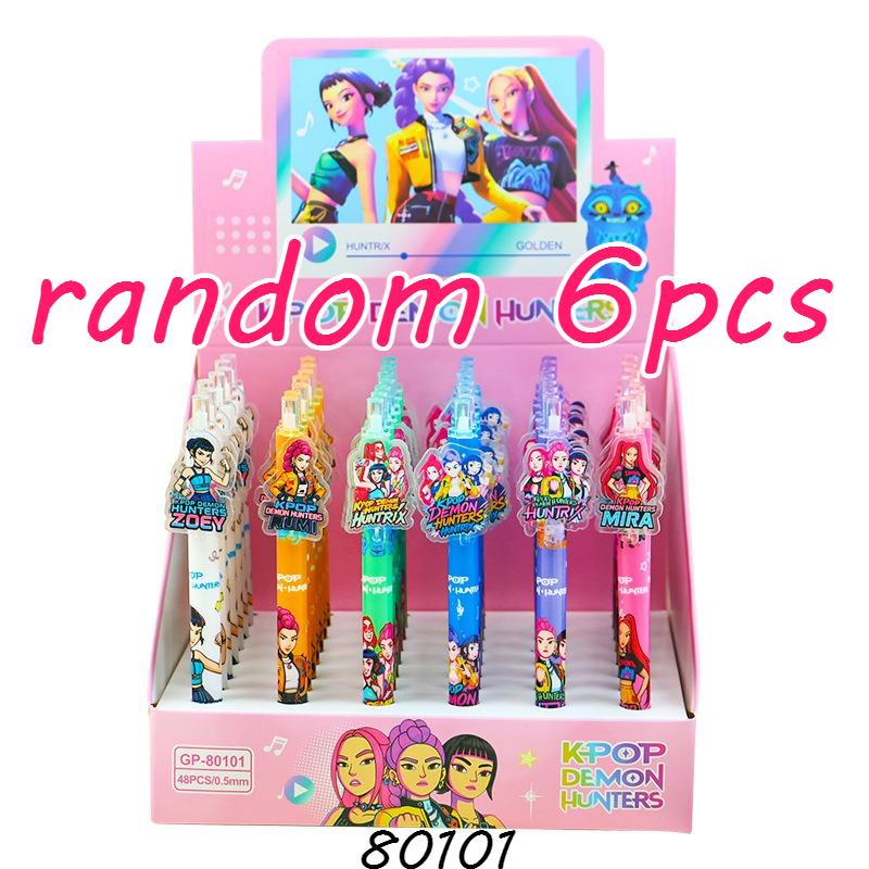6PCS Cute K-POP Gel Pens Demon Hunters Press 0.5mm Black Ink Acrylic Patch High-Value School Stationery for Students