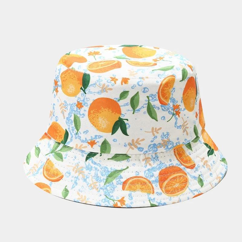 Summer Fruit Print Double-Sided Wearing Bucket Hats For Women Men Colorful Pineapple Lemon Panama Fisherman Caps Outdoor Sun Hat