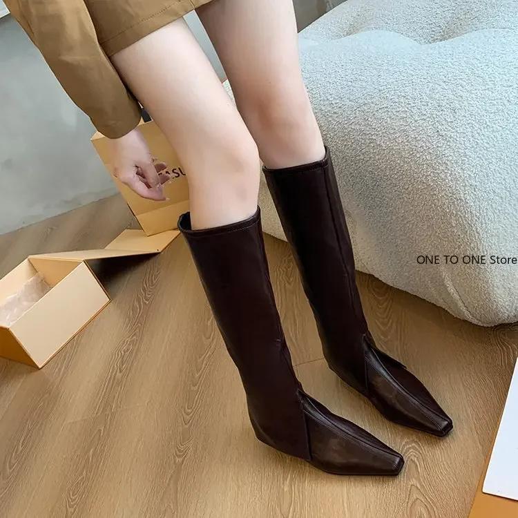 Fashion Pointed Toe Flats Women High Boots Designer Fashion Casual Walking Leather Shoes 2025 New Trend Winter Dress Chelsea Botas Mujer